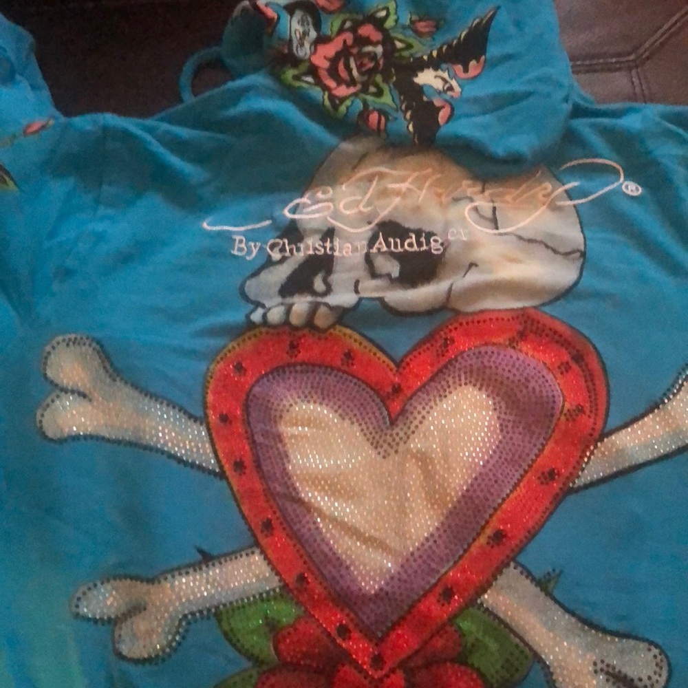 NWT.. Ed Hardy teal sweatsuit with rhinestone.